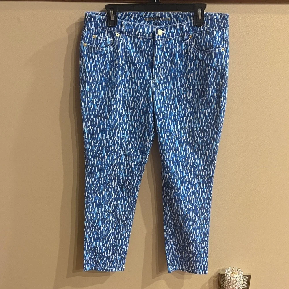 Michael Kors women’s Blue white Patterned skinny ankle Jeans cotton spandex 12